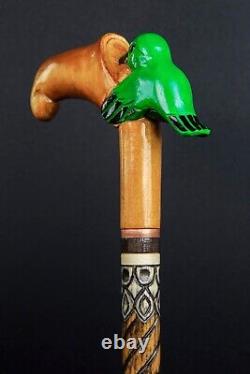 Bâton de marche canne artisanale en bois sculpté à la main pour femmes
