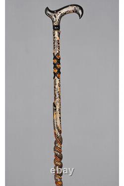 Bâton de marche élégant vintage fait main avec motif de serpent, sculpté en bois, cadeau