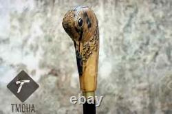 Bâton de marche en bois avec poignée d'oiseau bécasse sculptée à la main - Canne de marche en bois cadeau A1