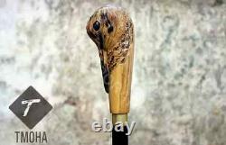 Bâton de marche en bois avec poignée d'oiseau bécasse sculptée à la main - Canne de marche en bois cadeau A1