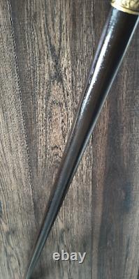 Bâton de marche en bois avec poignée de BURL, fait main avec des parties exclusives en bronze # S47