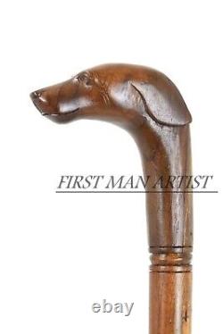 Bâton de marche en bois avec poignée de chien sculptée à la main; canne de marche avec poignée de chien, le meilleur cadeau.