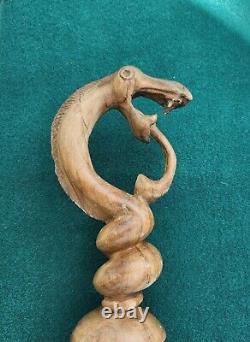 Bâton de marche en bois avec poignée de serpent sculptée à la main, canne de marche unique cadeau