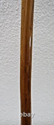 Bâton de marche en bois avec poignée en bois courbée, artisanat antique