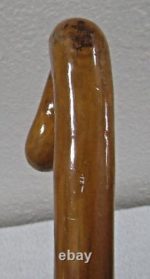 Bâton de marche en bois avec poignée en bois courbée, artisanat antique