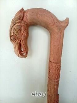 Bâton de marche en bois avec poignée en forme de dragon, canne pliante sculptée à la main, fait main, longueur de 38 pouces.