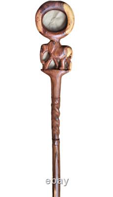 Bâton de marche en bois avec poignée en forme de tête d'éléphant au design unique - Canne de randonnée
