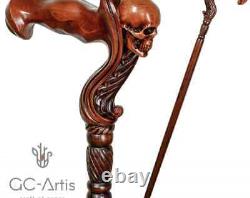 Bâton de marche en bois avec poignée ergonomique en forme de paume sculptée en bois d'animal