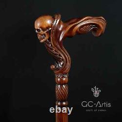 Bâton de marche en bois avec poignée ergonomique en forme de paume sculptée en bois d'animal