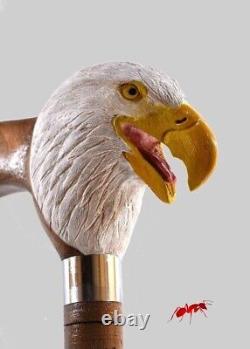 Bâton de marche en bois avec poignée sculptée à la main en forme de tête d'aigle - Canne de marche faite à la main en forme d'oiseau