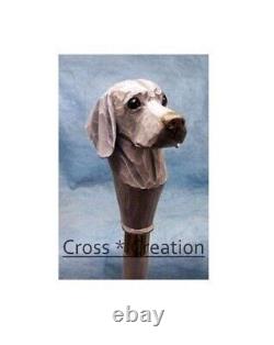 Bâton de marche en bois avec poignée sculptée en forme de tête de chien Weimaraner, de style unique