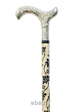 Bâton de marche en bois blanc à tête argentée, canne sculptée de haute qualité spéciale