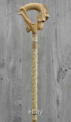 Bâton de marche en bois cadeau sculpté à la main fait main (sabot de cheval)