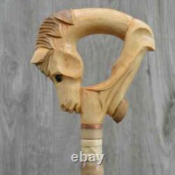 Bâton de marche en bois cadeau sculpté à la main fait main (sabot de cheval)