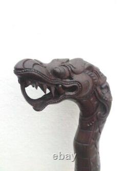 Bâton de marche en bois d'art avec tête sculptée de dragon - Meilleur cadeau de Noël