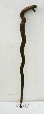 Bâton de marche en bois d'artiste avec tête de cobra sculptée en bois - Noël G14