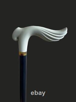 Bâton de marche en bois de canne d'oiseau blanc sculpté à la main fabriqué à la main