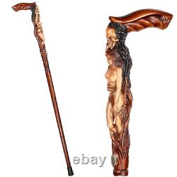 Bâton de marche en bois de monstre avec détail de jeune fille nue sculptée à la main