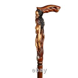 Bâton de marche en bois de monstre avec détail de jeune fille nue sculptée à la main