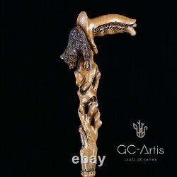 Bâton de marche en bois en forme d'ours pour homme hommes Cane en bois sculpté à la main GC-Artis