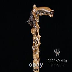 Bâton de marche en bois en forme d'ours pour homme hommes Cane en bois sculpté à la main GC-Artis