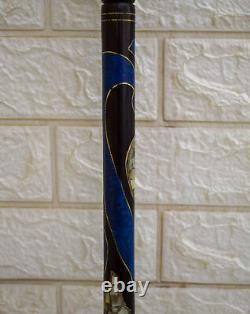 Bâton de marche en bois incrusté de 36 lapis lazuli et nacre, fabriqué à la main, de 92 cm