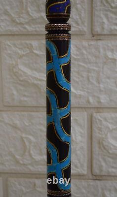 Bâton de marche en bois incrusté de turquoise, fabriqué à la main, 92 cm