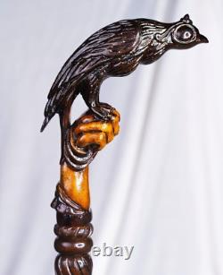 Bâton de marche en bois sculpté à la main avec aigle