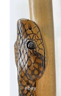 Bâton de marche en bois sculpté à la main avec cobra Serpent&Rat fait main en bois