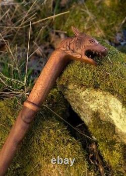Bâton de marche en bois sculpté à la main avec dragon - Cadeau de canne design pour hommes et femmes
