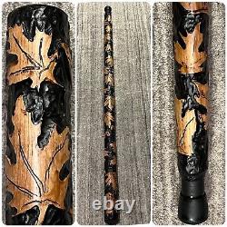 Bâton de marche en bois sculpté à la main avec feuilles d'érable 44 X 1.5 Staff
