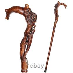 Bâton de marche en bois sculpté à la main avec fleur de lézard pour femmes Mesdames D