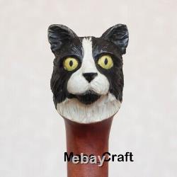 Bâton de marche en bois sculpté à la main avec motif de chat, bâton de marche fait main, meilleur cadeau