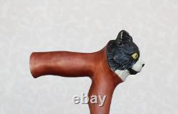 Bâton de marche en bois sculpté à la main avec motif de chat, bâton de marche fait main, meilleur cadeau