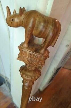 Bâton de marche en bois sculpté à la main avec motif de rhinocéros - Meilleur bâton de marche en bois unique et unisexe