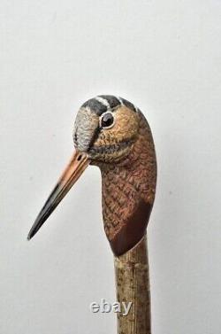 Bâton de marche en bois sculpté à la main avec oiseau