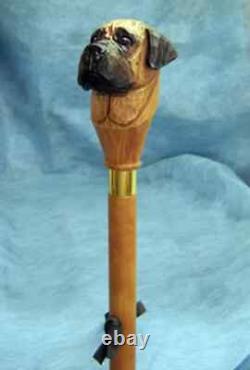 Bâton de marche en bois sculpté à la main avec poignée de chien Bullmastiff, fabriqué à la main et réglable
