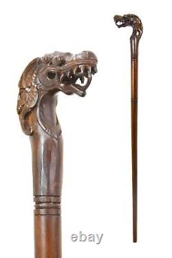 Bâton de marche en bois sculpté à la main avec poignée de dragon Canne de marche à motif de dragon Cadeau
