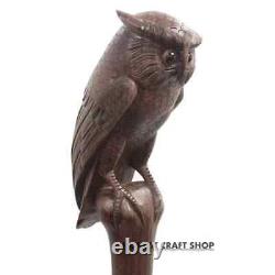 Bâton de marche en bois sculpté à la main avec poignée de hibou pour hommes et femmes - Cadeau de choix