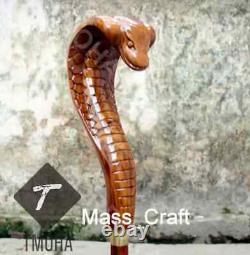 Bâton de marche en bois sculpté à la main avec poignée en forme de serpent Cobra, meilleur cadeau