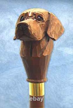 Bâton de marche en bois sculpté à la main avec poignée en forme de tête de Labrador Retriever