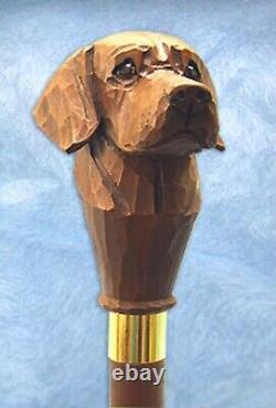 Bâton de marche en bois sculpté à la main avec poignée en forme de tête de Labrador Retriever