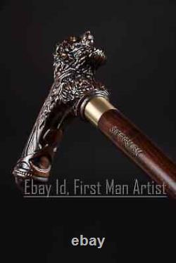 Bâton de marche en bois sculpté à la main avec tête de lion pour homme, style de canne design, cadeau de style canne A