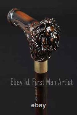 Bâton de marche en bois sculpté à la main avec tête de lion pour homme, style de canne design, cadeau de style canne A