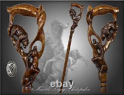 Bâton de marche en bois sculpté à la main avec un motif d'ours et de gazelle - Cadeau unique pour hommes
