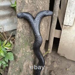 Bâton de marche en bois sculpté à la main avec une tête de serpent africain à deux têtes fait main