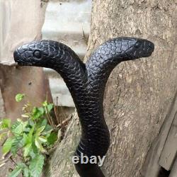 Bâton de marche en bois sculpté à la main avec une tête de serpent africain à deux têtes fait main