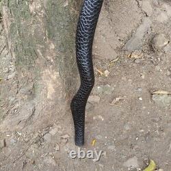 Bâton de marche en bois sculpté à la main avec une tête de serpent africain à deux têtes fait main