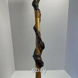 Bâton de marche en bois sculpté à la main avec visage personnalisé, 57 pouces, yeux en verre, fourrure de castor