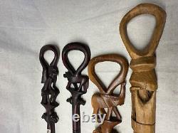 Bâton de marche en bois sculpté à la main d'animaux du Kenya (les 4 cannes) RARE